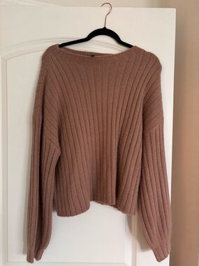Cotton Candy Ribbed Scoopneck Sweater - Taupe Brown